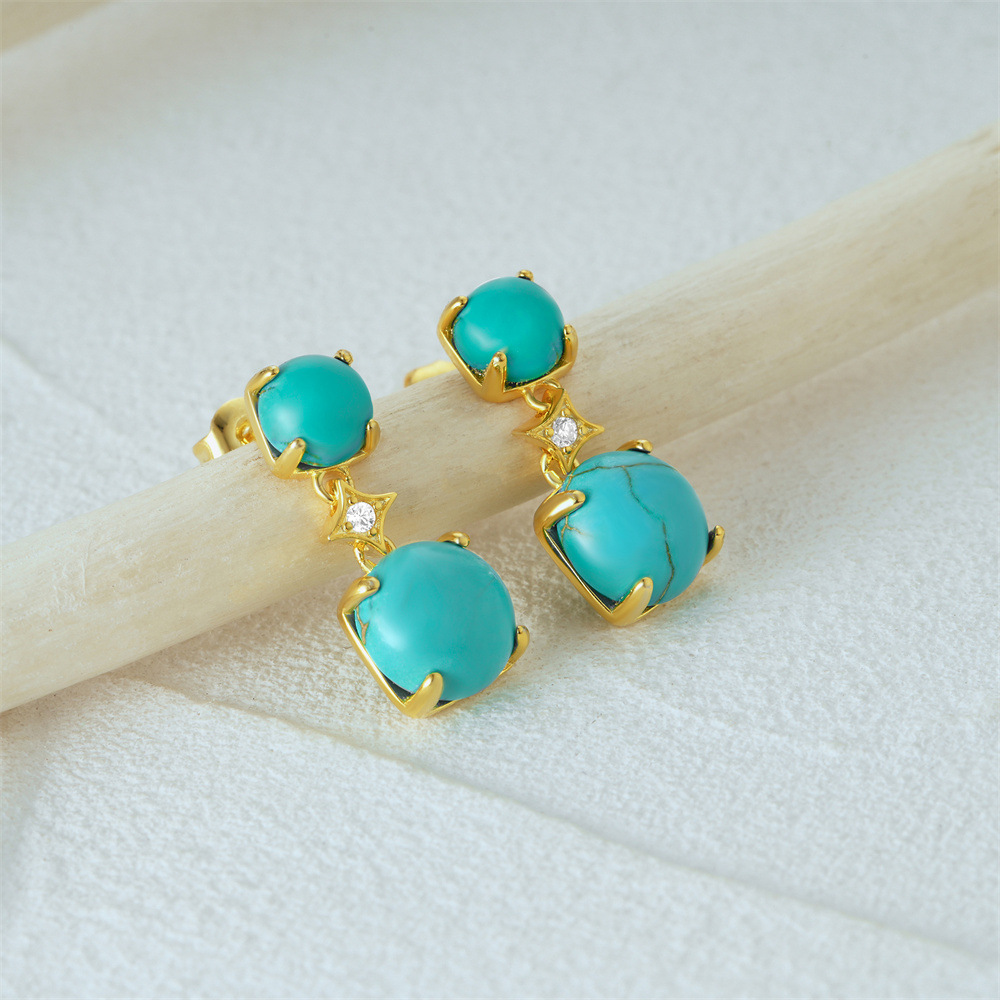 1 Pair Simple Style Geometric Plating Inlay Sterling Silver Turquoise Zircon Drop Earrings display picture 12