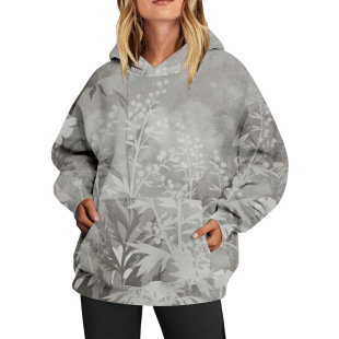 2023 Women's Autumn and Winter Loose Top Printed Hooded Pullover Long Sleeve Sweatshirt Sports Hooded Sweatshirt with Pocket