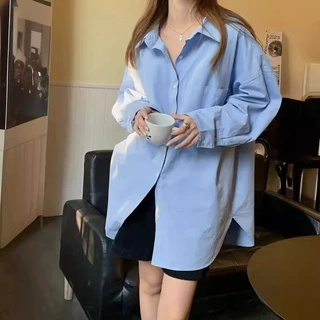 慵懒风宽松正肩白色衬衫女2022秋装新款港风长袖开衫叠穿上衣外套