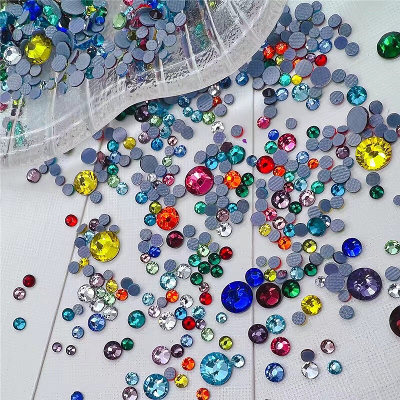Nail Art small round diamond jewelry wholesale grid bottom washable flat bottom Diamond Glass rhinestone mixed diy nail decoration