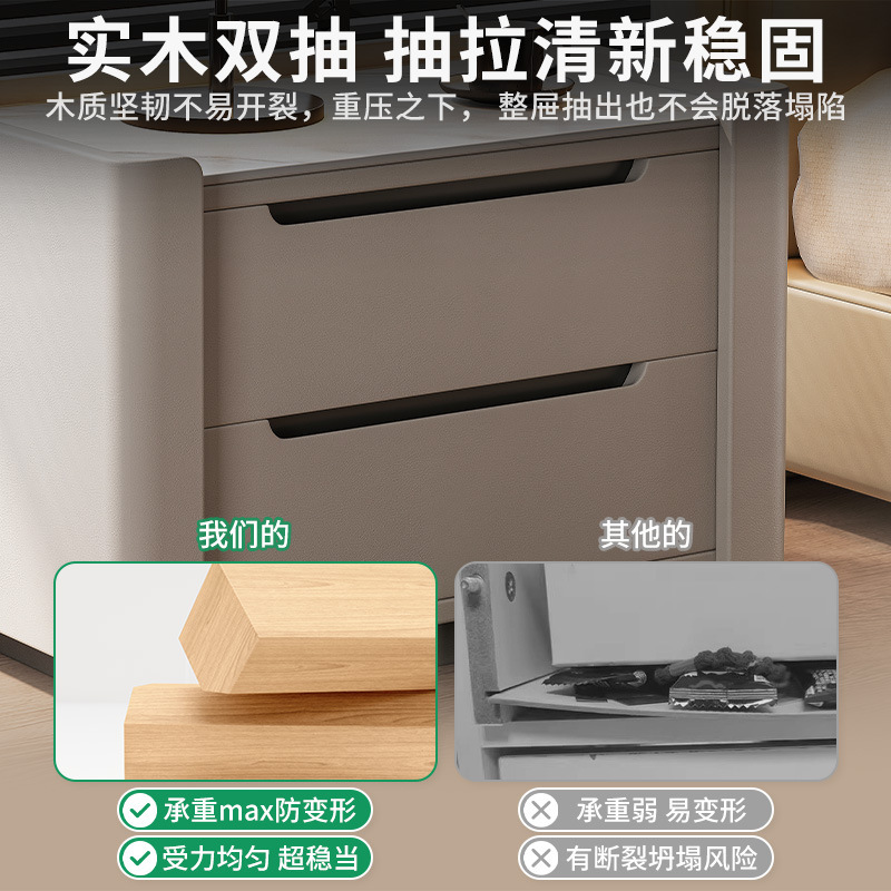 Mesita de noche, lujo ligero, alta gama, simple, moderno, armario de borde de cama, armario de almacenamiento de borde de cama de madera maciza para dormitorio