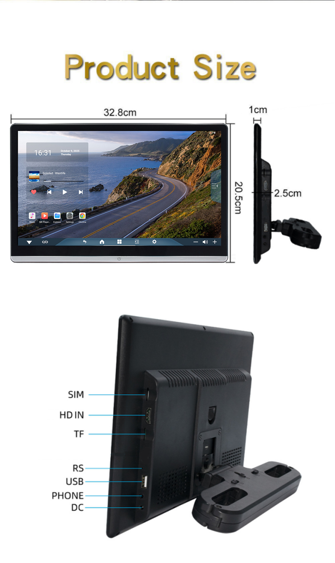 Qualcomm 8-Core 14inch External Android Monitor with 4g Car-Mounted 13.3inch Headrest Mp5 Monitor Sim Function