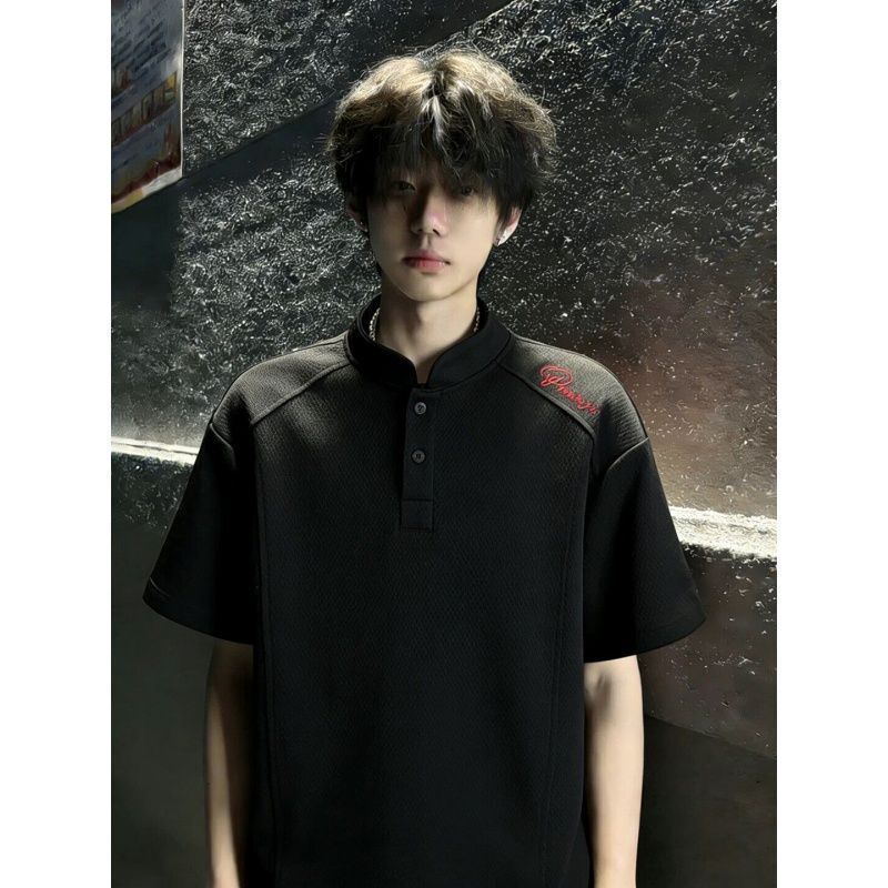 2026 Summer White-Gray Henley Collar Honeycomb Embroidery Short-Sleeve Men's Trendy Brand Style Regular Shoulder Half-Sleeve Shirt 2026 Summer White-Gray Henley Collar Honeycomb Embroidery Short-Sleeve Men's Trendy Brand Style Regular Shoulder Half-Sleeve Shirt