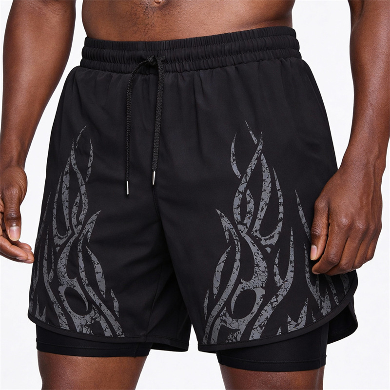 Músculo de verano hombre running shorts deportivo doble capa 2 en 1 forrado elástico pantalones de ejercicio secos rápidos shorts de carrera