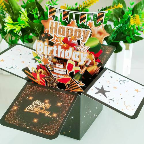 Happy Birthday 3D Pop-Up Box: Creative Handmade Hollowed-Out Paper Sculpture for a Unique Birthday Card