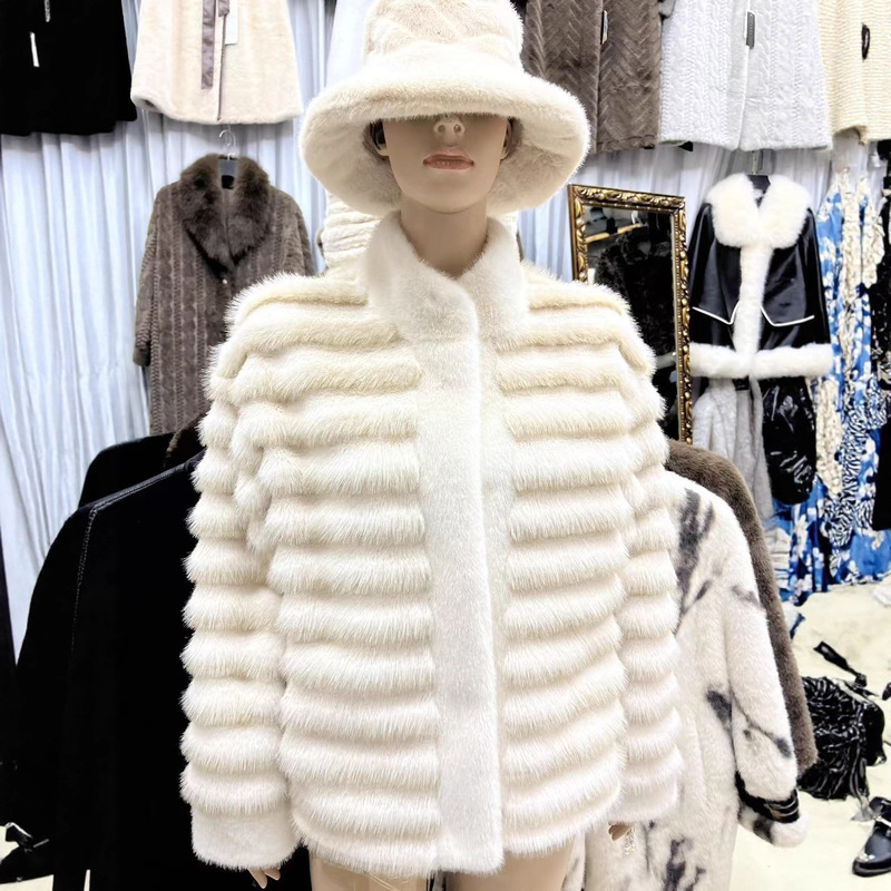 New High-End Large Size Light Luxury Lazy Style Jacket Stand Collar Chinchilla Wave Pattern Environmentally Friendly Mink Fur Top
