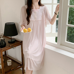 Q85283 # Square Neck Skirt Pink and White 2 Colors Mesh Lace Skirt M-Xxl Pajamas for Women Summer Princess Style