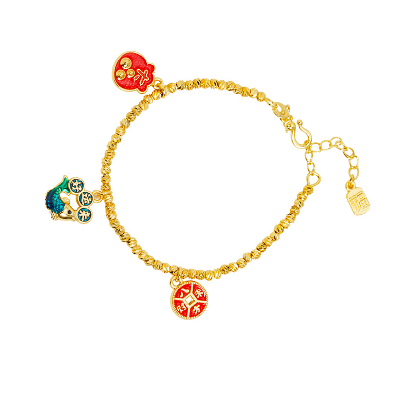 Nuevo producto pulsera de oro Gufa Sha viento nacional goteo de aceite carpa de cobre bolsas de dinero pulsera mujer lujo ligero no decoloración joyas