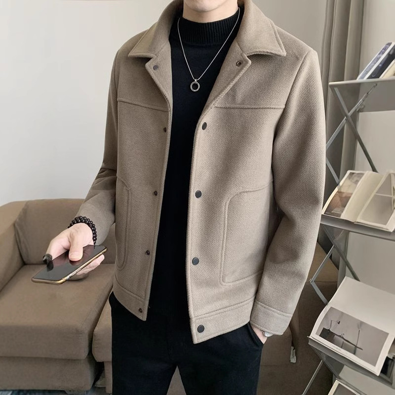 男士夹克春秋冬季韩版潮流修身休闲呢子短款高级感毛呢外套男加厚