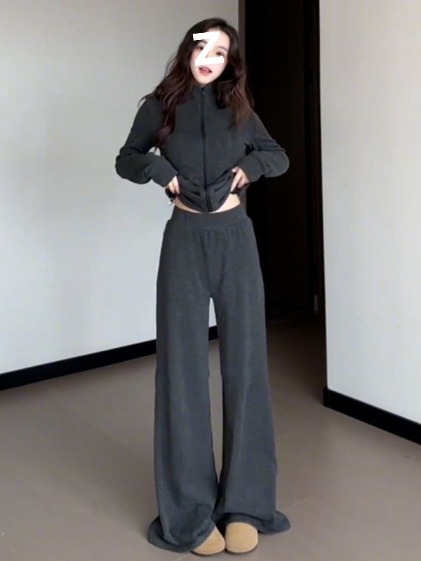 韩系休闲运动服套装女春秋新款韩版显瘦卫衣时尚阔腿裤两件套女装|undefined