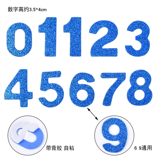 A set of eva sapphire blue numbers with adhesive backing