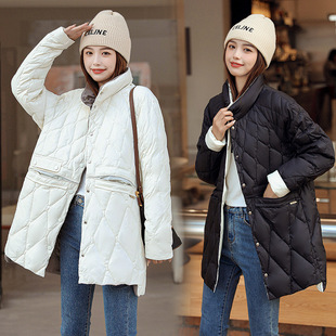 Wholesale 2024 New Plus Size Women's Clothing 100kg Plus Size Lightweight Mid-Length Stand Collar Slim down Jacket 199