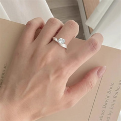 肌理感幾何波浪藍色鋯石戒指女S925純銀冷淡風高級感百搭開口指環