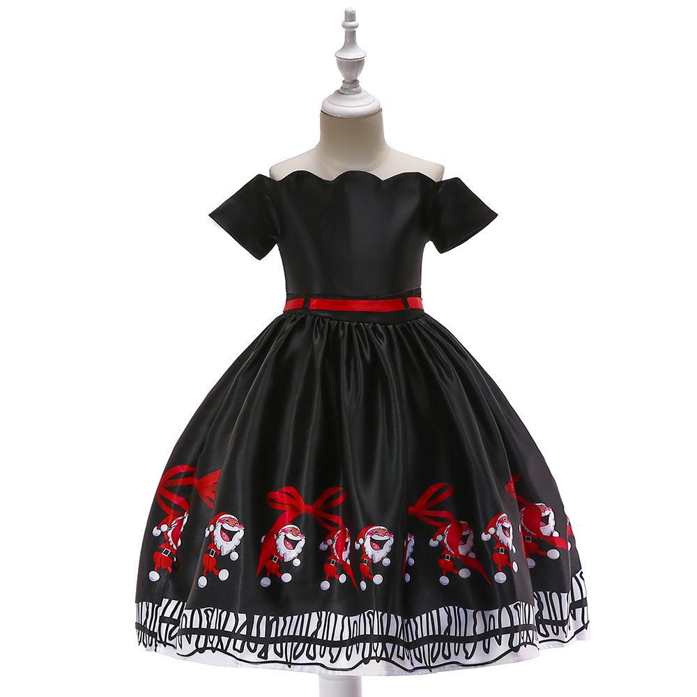 Navidad ropa para niños vestido Comercio exterior nueva historieta impresa satén rendimiento Navidad danza rendimiento falda de las mujeres