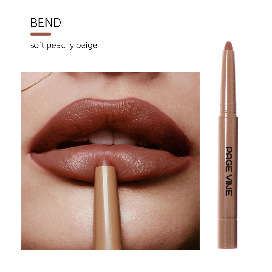 Maquillaje transfronterizo PAGE VINE Amazon Mate de doble cabeza sedoso polipéptido delineador de labios lápiz labial nude comercio exterior