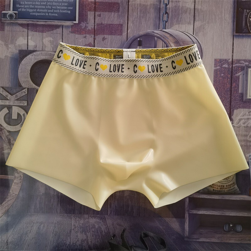 Latex Leather Tight Underwear Belt Boxer Briefs Men's Elastic Translucent Boxer Concave and Convex Three-Dimensional Pouch Shorts