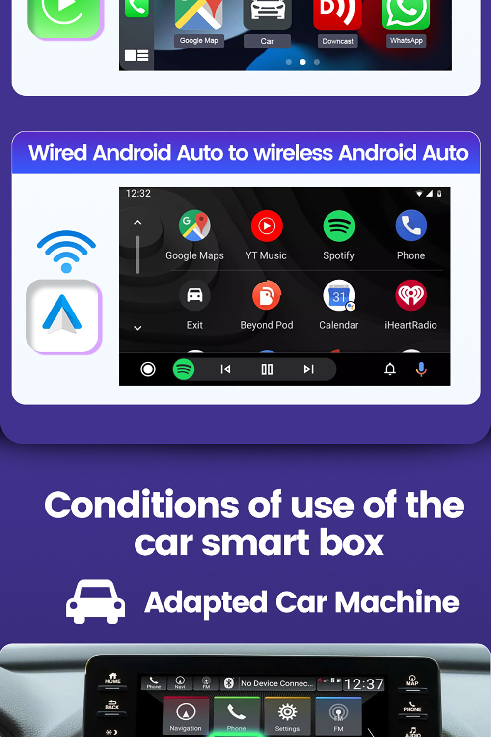 Original car wired to wireless carplay adapter intelligent navigation car interconnection box android 2 in 1