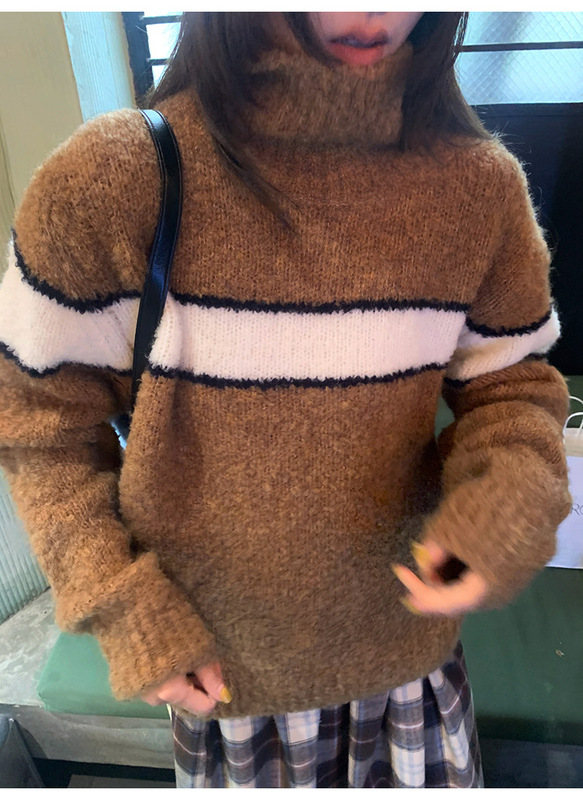 美式复古慵懒风撞色针织毛衣女2025秋冬季新款宽松显瘦针织衫上衣|undefined