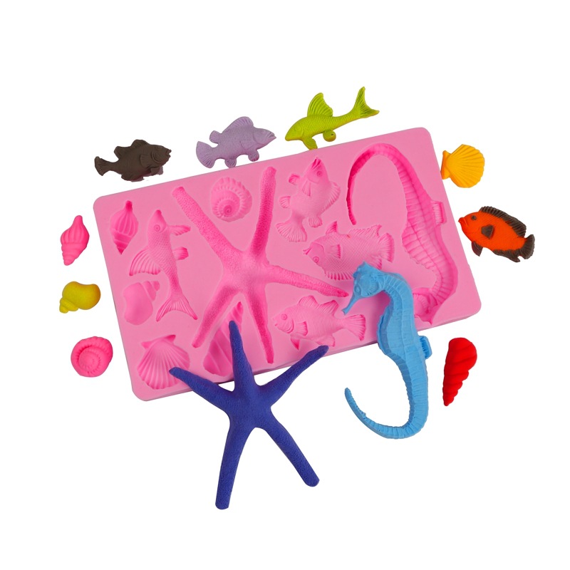 Molde de silicona fondant serie Marina estrellas de mar pequeño pescado pastel de chocolate molde caballito de mar Concha molde epoxi
