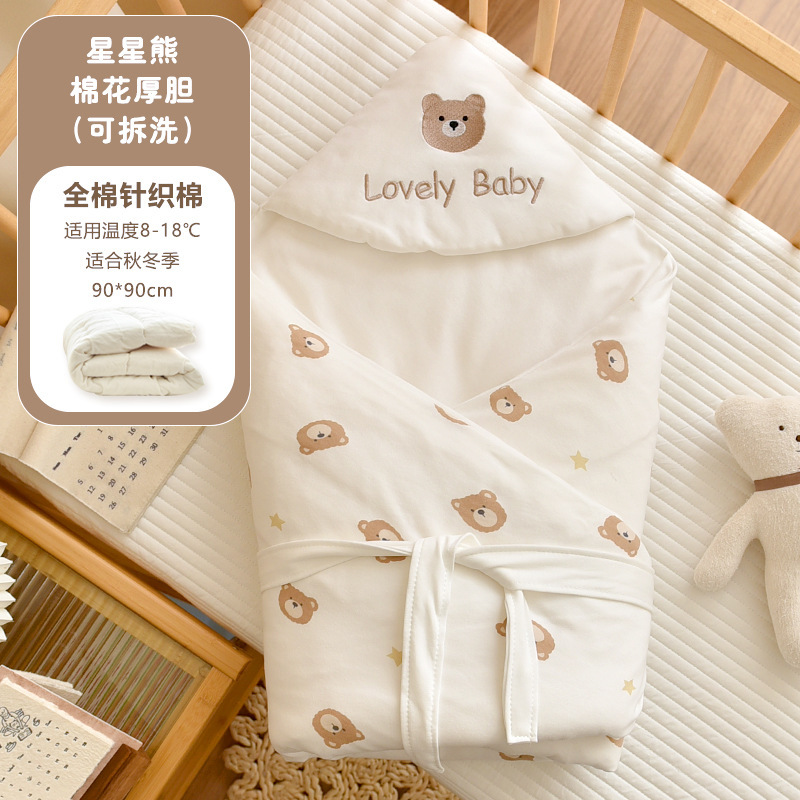 新生婴儿纯棉抱被宝宝秋冬加厚可拆棉花包被产房外出防风保暖襁褓|undefined