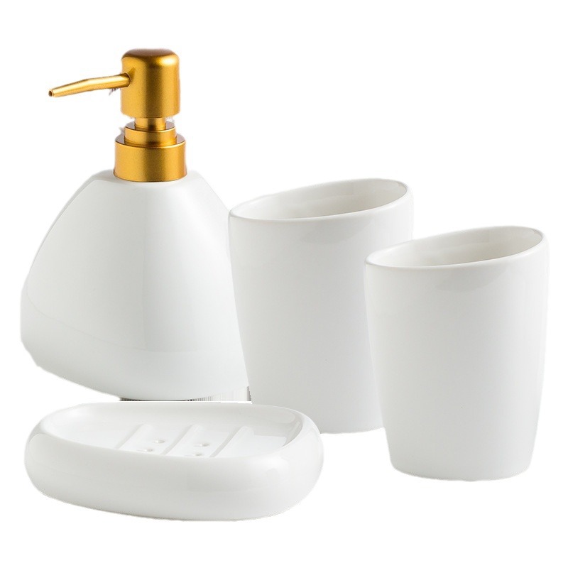 Amazon cerámica simple baño set de baño decoración artículos de baño baño cuatro piezas set de enjuague