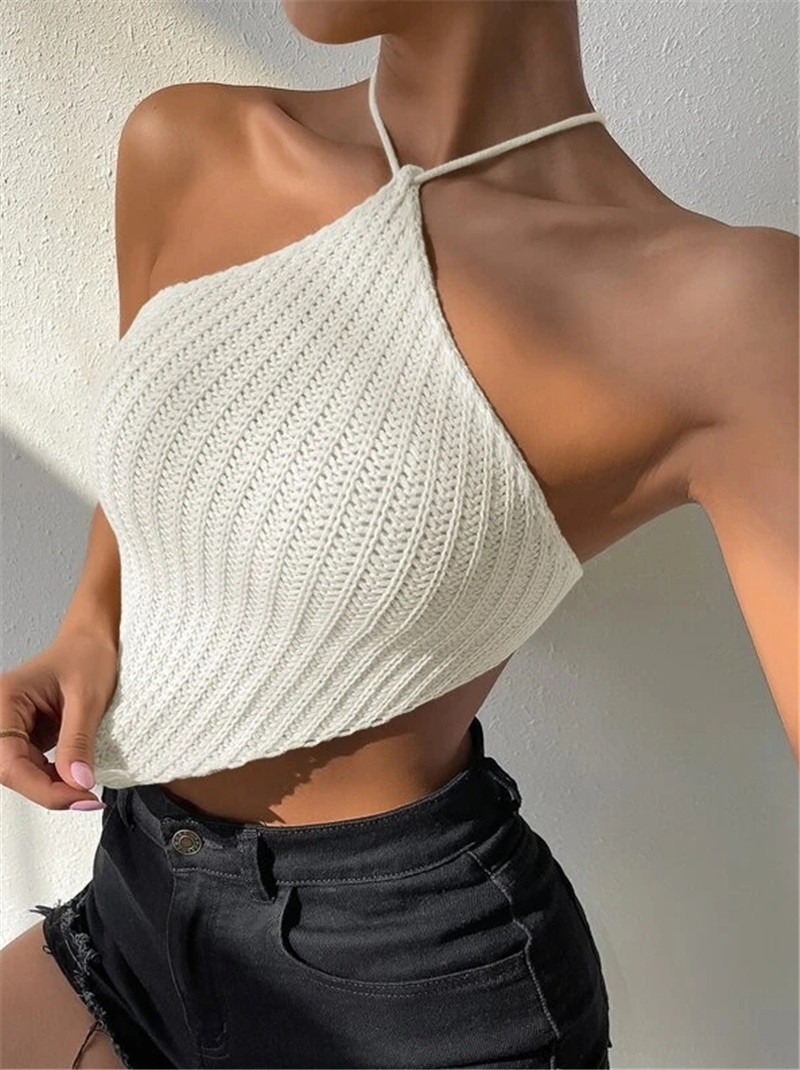105g Weight Polyester Fabric Type Short Top Length Crop Top Tops Type Holiday, Bar Occasion Halter Neck Neckline Slim Fit Type Solid Color Pattern Summer Season Women's Gender Sexy, Streetwear Style Wholesale Women's Sexy Streetwear Solid Color Tank Tops 3