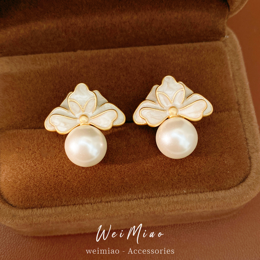 Agujas de plata goteando flores redondas perlas pendientes ligeros de lujo de alta calidad temperamento exquisito personalidad perlas versátiles para mujeres image 4