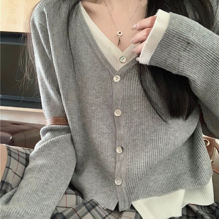 假两件针织衫女秋季上衣2025新款内搭慵懒风设计感长袖开衫上衣in|undefined
