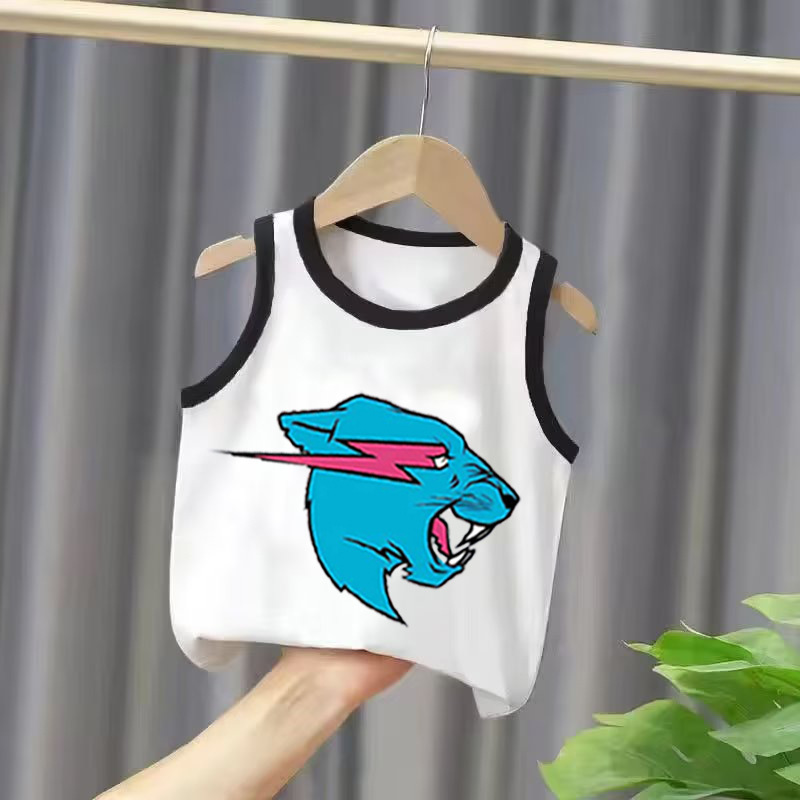Mr Beast Lightning Cat跨境熱銷童裝男女童無袖背心卡通圖案夏季