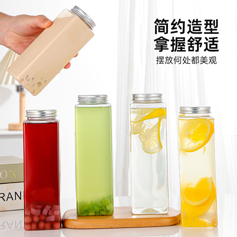 网红奶茶杯子一次性带盖透明加厚500ml方形果汁饮料瓶商用打包瓶|undefined