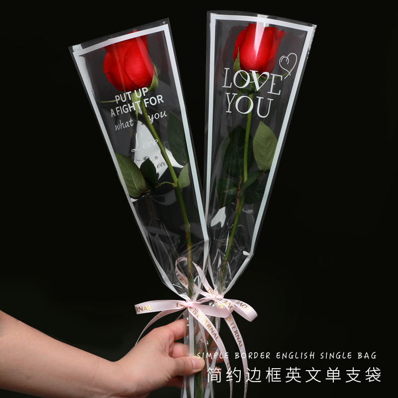 Bolsa de embalaje de una sola flor Rosa bolsa de conjunto múltiple material de embalaje floral de un solo ramo de celofán transparente