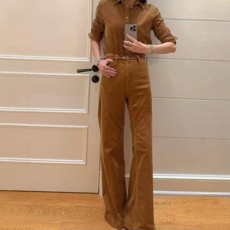 Shenzhen Nanyou 26 early autumn new collection: vintage corduroy trousers with a high waist and straight leg, versatile and casual long pants for women
