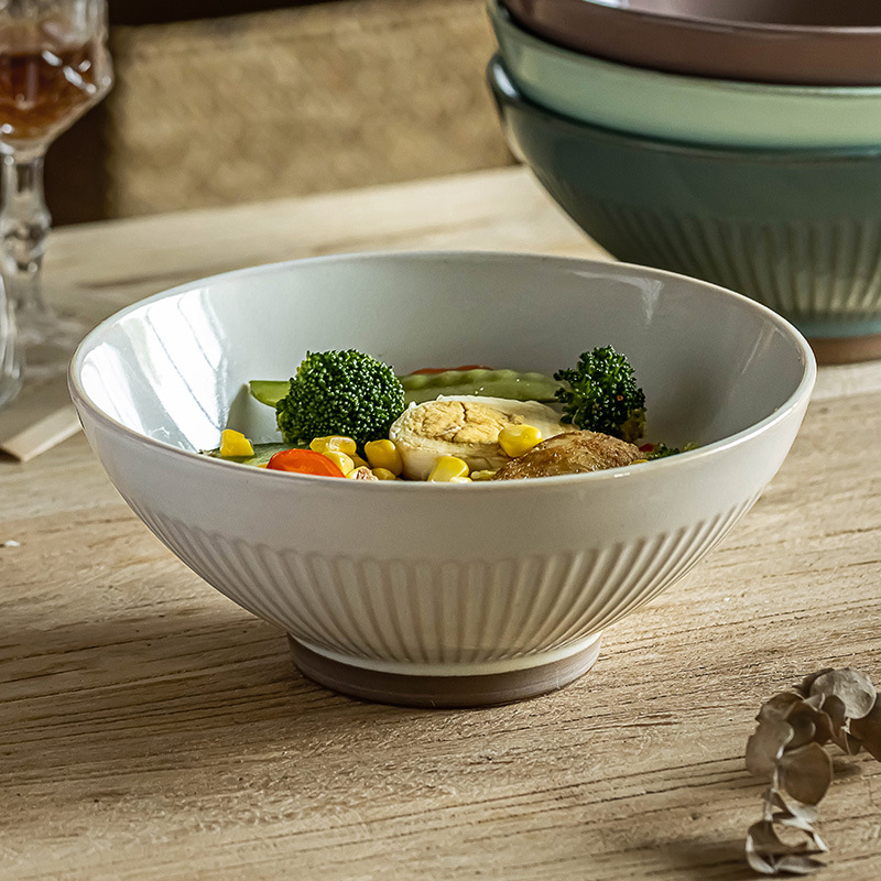 Recomendar japonés retro cubo tazón de fideos de cerámica tazón de sopa hogar ensalada de frutas tazón ramen tazón al por mayor ligeramente defecto