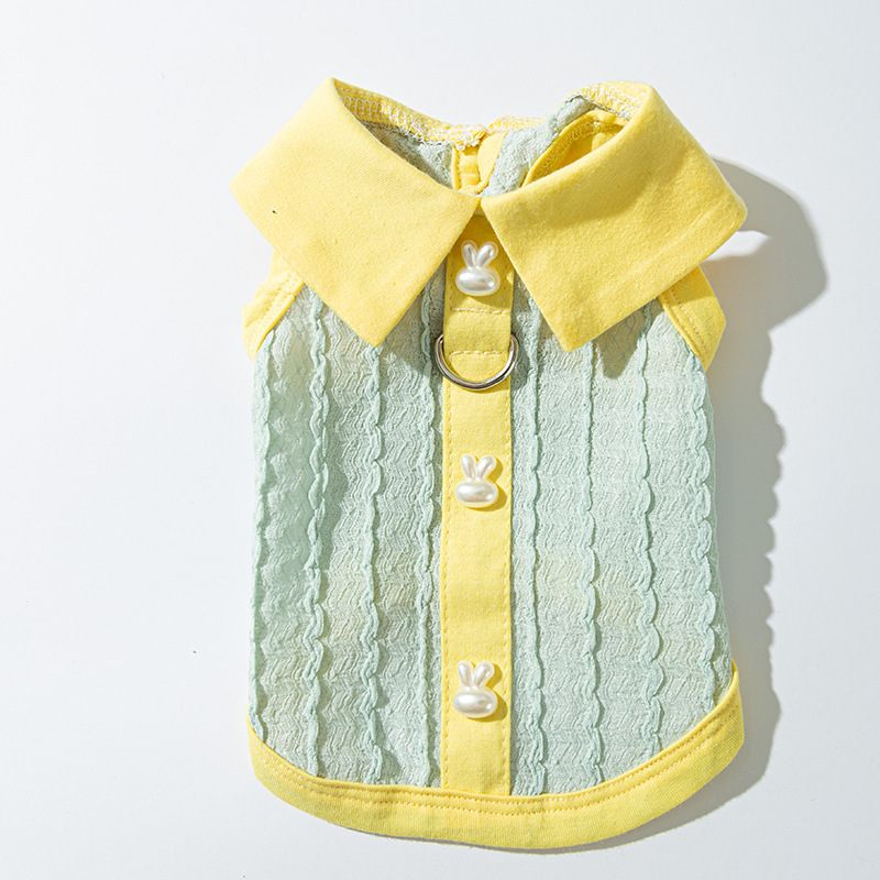 Primavera y verano perro lindo dibujos animados divertido gran bolsillo de ganso blanco chaleco de tracción perro pequeño gato perro mascota ropa