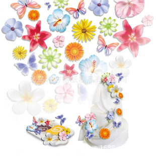 Cross-Border Exclusive Glutinous Rice Paper Butterfly Flower Children's Birthday Cake Decoration Insert Wafer Paper Print Butterfly Flower Combination
