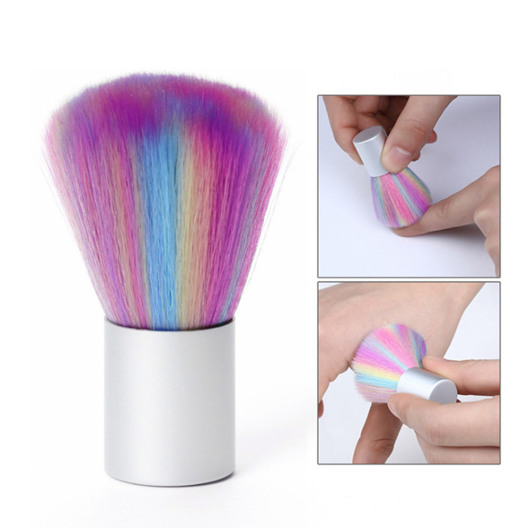 Nail art pen wholesale rainbow bristles dust brush color bristles powder brush short handle nail cleaning brush