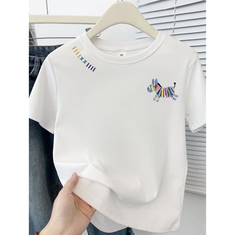 Front and Back Creative Printing Summer 2025 New Slim Short-Sleeved T-Shirt Small Fresh College Style Versatile Top