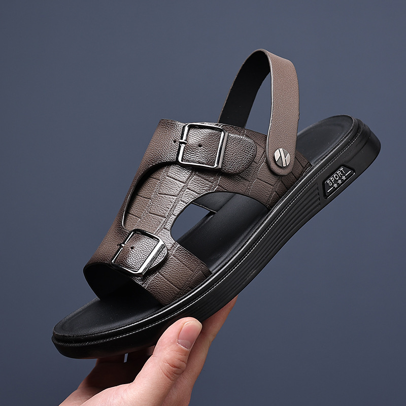 Summer Top Sheepskin Men's Sandals Outdoor Beach Shoes Genuine Leather Sandals Casual Men's Outdoor Breathable Leather Sandals