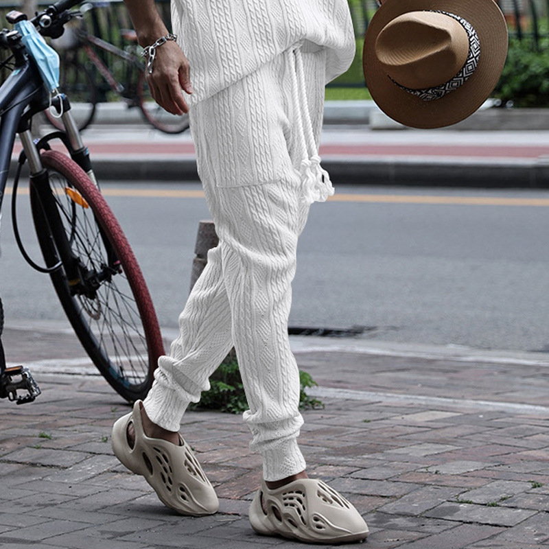Men's Jacquard Jogger Pants, Casual Trousers With Drawstring_voghion.com