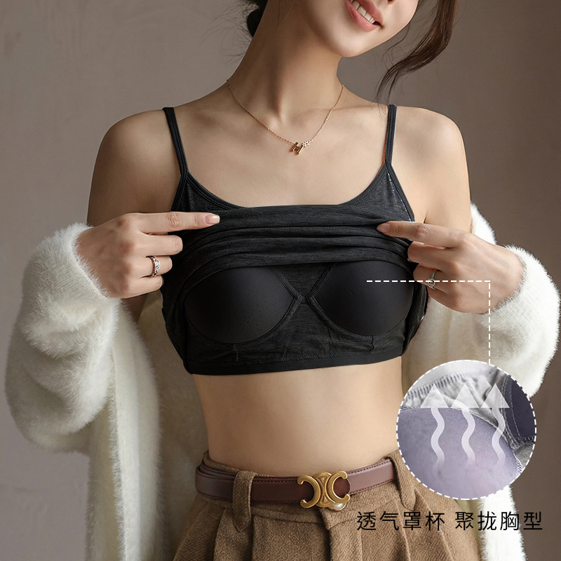 Sujetador integrado de cinco copas para mujer, camisola sin espalda con almohadillas en el pecho, no es necesario usar sujetador, adecuado como capa base.