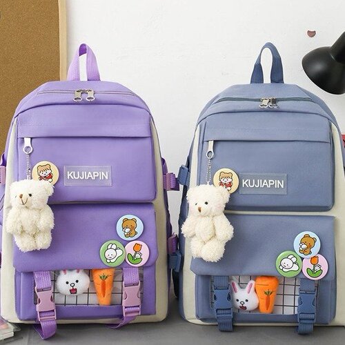 Backpack New Student Korean Style Casual Mother and Child Bag Four-piece Canvas Women's Bag Cute Harajuku Large Capacity Backpack