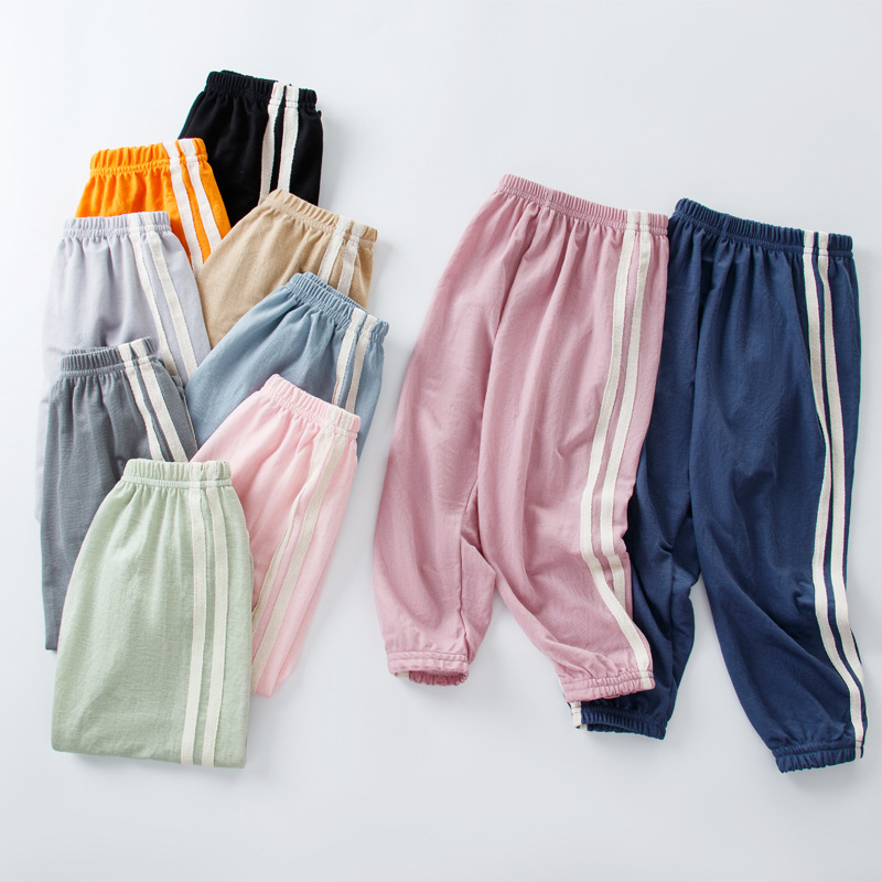 Children's Ice Silk Anti-Mosquito Pants for Girls, Thin Loose Boys' Lantern Pants, Solid Color Home Cropped Pants for Toddlers and Young Children, Summer