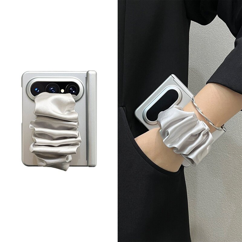 Luxury Matte Silver Wristband Scarf Case for Huawei PuraXMax Foldable Screen Phone with Dual Center Axis Protection Luxury Matte Silver Wristband Scarf Case for Huawei PuraXMax Foldable Screen Phone with Dual Center Axis Protection
