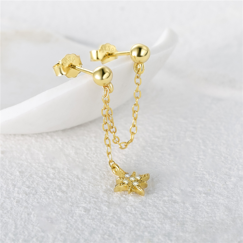 S925 plata de ley nueva mezcla y combinación de cadena colgante de doble desgaste pendientes pendientes personalizados estilo INS pendientes colgantes de estrella de ocho puntas