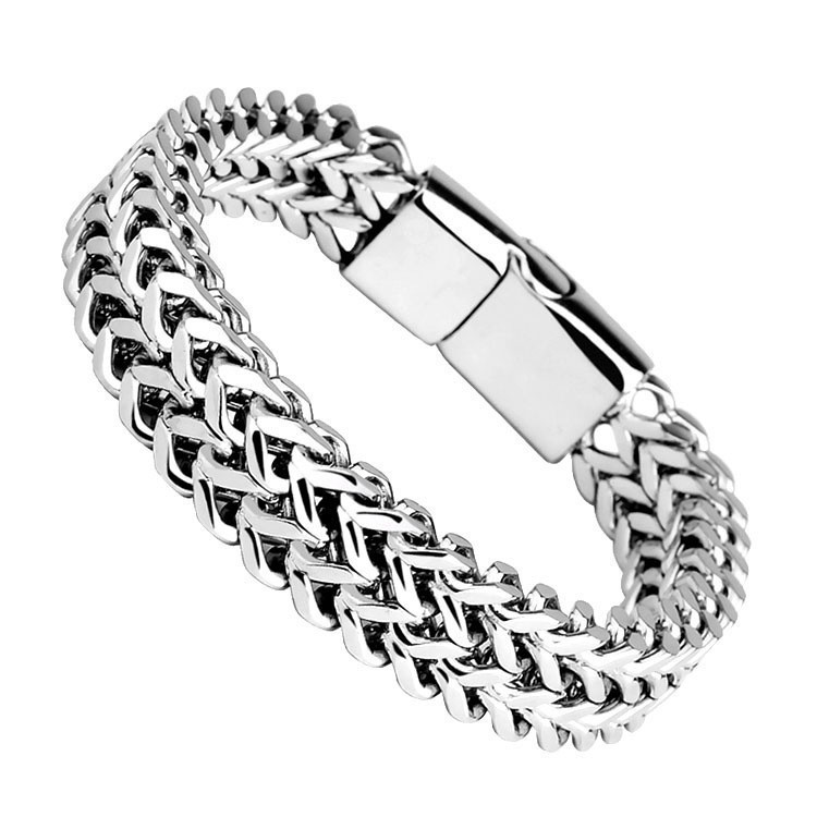 Popular Stainless Steel Braided Double-Row Bracelet, Front and Back Men's Bracelet, Hip-Hop Simple, Domineering and High-End Jewelry Bracelet