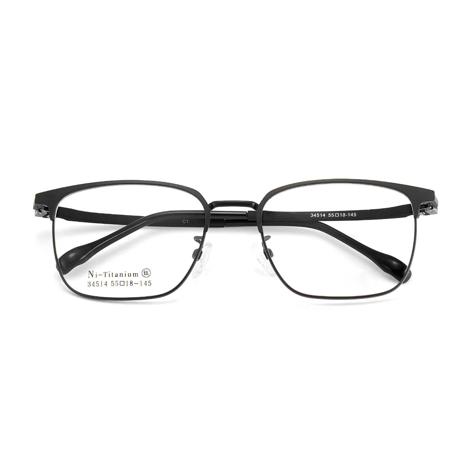 Luz simple negocio casual hombres Ni titanio gafas Marco de costura de plástico de acero memoria pierna sin clip de la cara puede ser equipado con grados Danyang lote