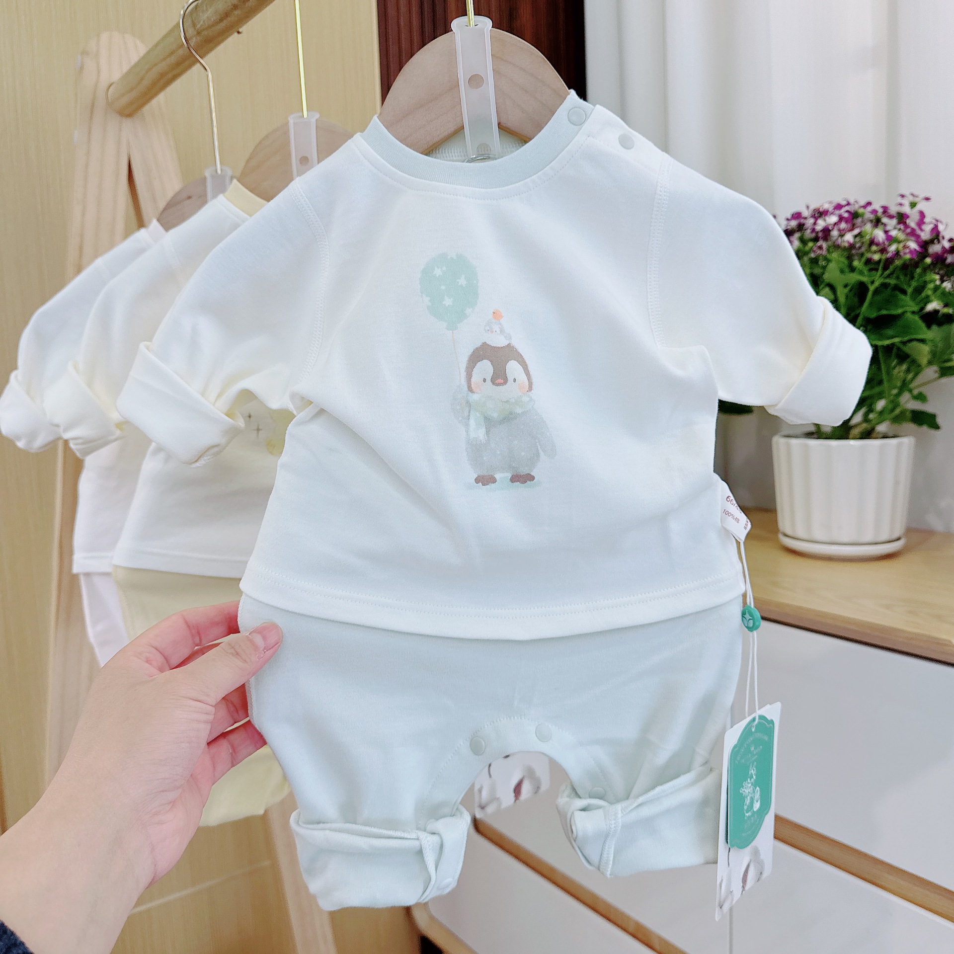 Infant and toddler Class A Spring Style No-Removal Pure Cotton All-Season Moisture-Wicking Sweat-Absorbing Comfortable Belly-Protecting Children's and Infant Two-Piece Set