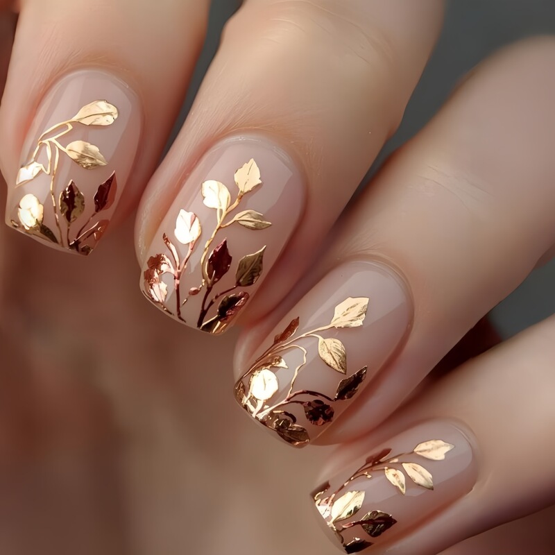 Gold Three-Dimensional Embossed Gilded Medium-Length Square-Shaped Nail Stickers, European and American Fashion Style, Removable and Wearable