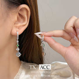 国风清冷感蛋面闪钻耳环民族风高级感气质耳扣旗袍马面裙耳饰配饰