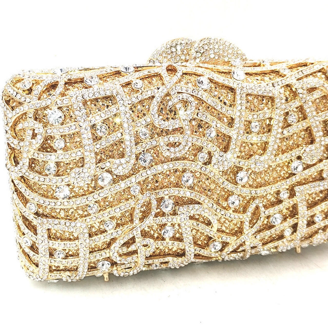 Túi clutch nữ đính đá dạ hội hộp cứng cầm tay — Màu đen chi tiết 9